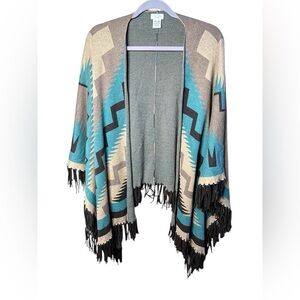 Tasha Polizzi western kimono cardigan with Fringe Southwest Blues one size